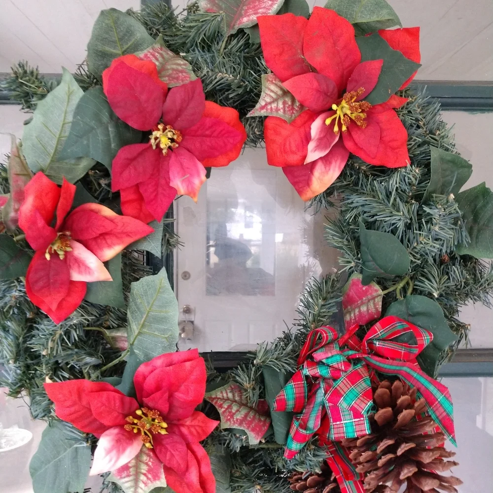CHRISTMAS PAIR of GIANT Plaid Ribbon Festooned Pinecones